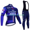 Homme Tenue Cycliste Manches Longues et Collant à Bretelles Hiver Thermal Fleece Fdj Groupama 2024